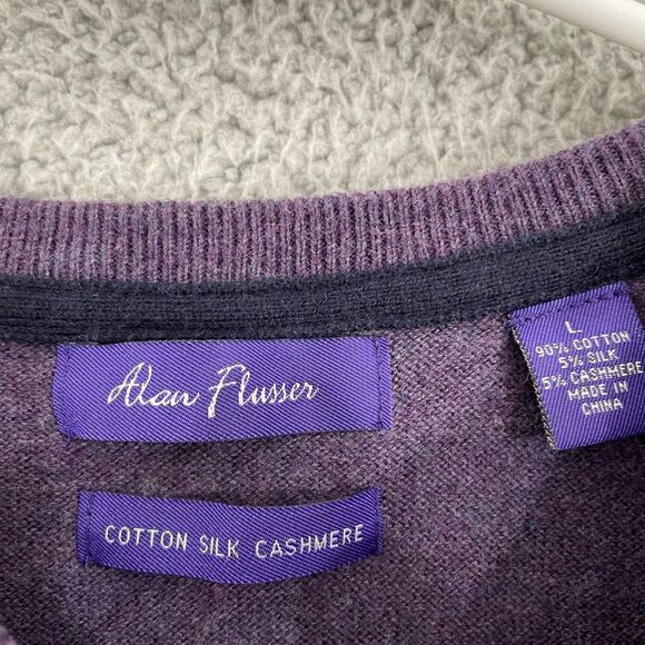 Alan Flusser Sweater Men L Argyle Cotton Silk Cashmere Blend Pullover - Picture 3 of 8
